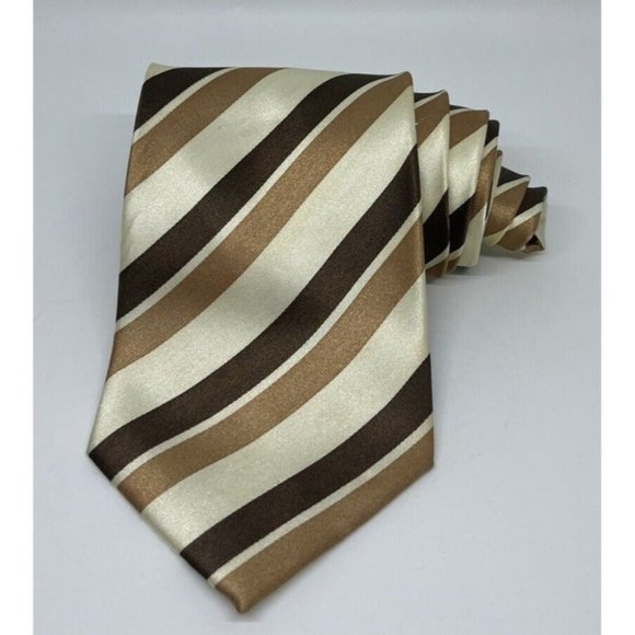 Karl Knox Mens Brown Neutral Striped Tie Mens Neckwear Handmade 100% Polyester - Picture 1 of 10